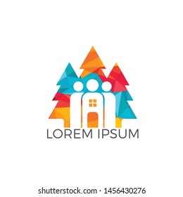 Pine tree and people house logo design. Green house and eco life logo concept.