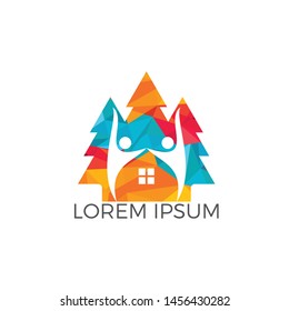 Pine tree and people house logo design. Green house and eco life logo concept.