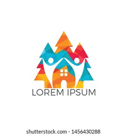 Pine tree and people house logo design. Green house and eco life logo concept.