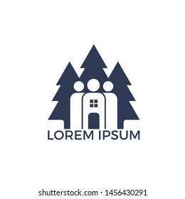 Pine tree and people house logo design. Green house and eco life logo concept.