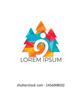 Pine tree people logo design. Healthy person people tree eco and bio icon human character icon nature care symbol.