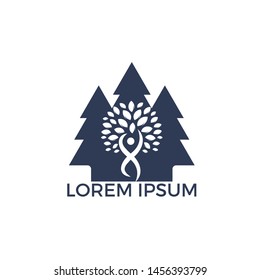 Pine tree people logo design. Healthy person people tree eco and bio icon human character icon nature care symbol.