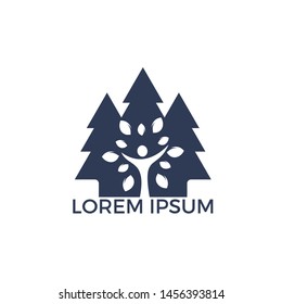 Pine tree people logo design. Healthy person people tree eco and bio icon human character icon nature care symbol.