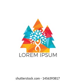 Pine tree people logo design. Healthy person people tree eco and bio icon human character icon nature care symbol.