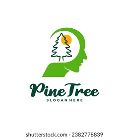 Pine Tree with People logo design vector. Creative Pine Tree logo concepts template