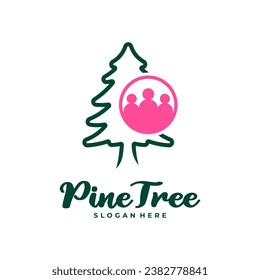 Pine Tree with People logo design vector. Creative Pine Tree logo concepts template