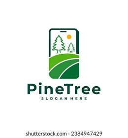 Árbol de pinos con el vector de diseño del logotipo del teléfono. plantilla de conceptos del logotipo de Pine Tree creativo