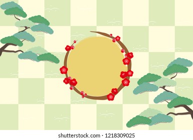 Pine tree and plum blossoms and checkerboard yearly image.