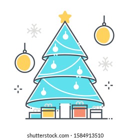 Pine tree related color line vector icon, illustration. The icon is about green, Christmas, decorative, new year, gifts, plant. The composition is infinitely scalable.