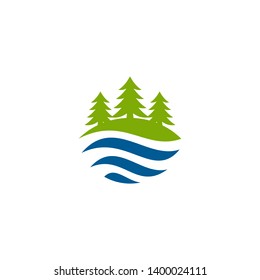 Pine Tree And River Logo With Circle Shape