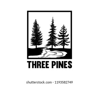 Pine Tree with River Sign Symbol Square Logo Vector