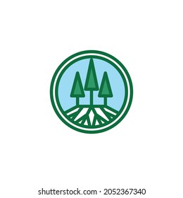 pine tree with roots rounded logo icon vector template