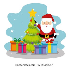 pine tree with santa claus and gifts