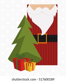 Pine tree and santa label of Christmas season design