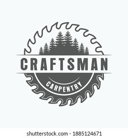 Pine Tree and Saw Vintage Sawmill Logo