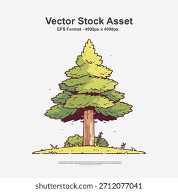 Paisaje de pino con vista de paisaje en estilo doodle dibujado a mano. Esta obra de arte de la naturaleza es un diseño de Vector limpio en formato EPS, perfecto para temas al aire libre, proyectos forestales e ilustración de paisajes