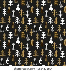 Pine tree seamless pattern. New Year and Christmas background, vector Illustration.