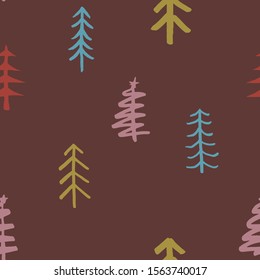 Pine tree seamless pattern. New Year and Christmas background, vector Illustration.