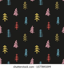 Pine tree seamless pattern. New Year and Christmas background, vector Illustration.