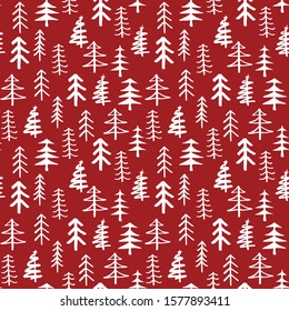 Pine tree seamless pattern. New Year and Christmas background, vector Illustration.