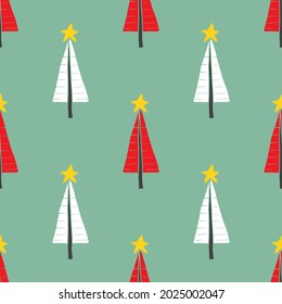 Pine tree seamless pattern. New Year and Christmas background, vector Illustration.