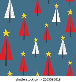 Pine tree seamless pattern. New Year and Christmas background, vector Illustration.