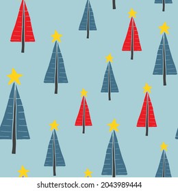 Pine tree seamless pattern. New Year and Christmas background, vector Illustration.