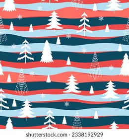Pine tree seamless pattern. New Year and Christmas background, vector Illustration.