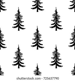 Pine tree seamless pattern on white background. Simple illustration of pine tree vector pattern for web