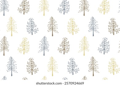 Pine tree seamless pattern vector holiday illustration. X-mas abstract trees isolates on white background. Hand drawn plant doodle endless design. Scandinavian print pattern. New Year plants.