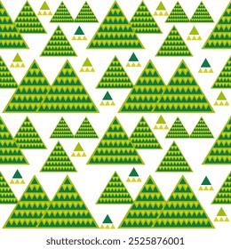 Pine tree seamless pattern.Beautiful Scandinavian woodland folk design.Geometric ornament.Abstract green background.Nature forest illustration design for print decor,wallpaper,happy Christmas holiday,