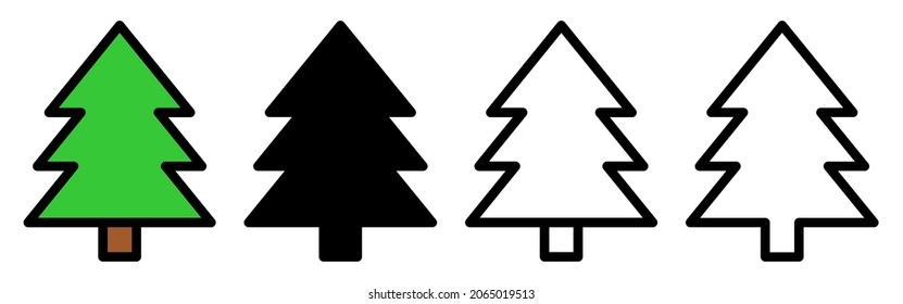 Pine tree set icon. Outline, silhouette vector illustration isolated on white background.