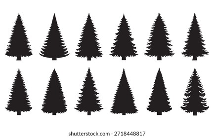 Colección de la silueta del árbol de pino para el diseño del paisaje forestal