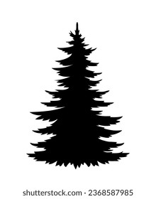 Pine tree silhouette concept. Minimalistic creativity and art with Christmas trees. Ecology and nature. Poster or banner for website. Cartoon flat vector illustration isolated on white background