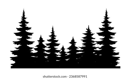Pine tree silhouette concept. Minimalistic creativity and art with Christmas trees. Ecosystem and wildlife. Poster or banner for website. Cartoon flat vector illustration isolated on white background