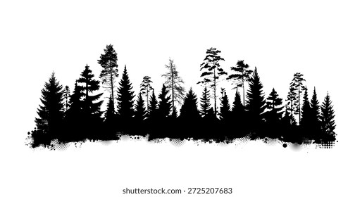 Pine tree silhouette concept. Minimalistic creativity and art with Christmas trees. Ecosystem and envorinment. Template and mock up. Cartoon flat vector illustration isolated on white background
