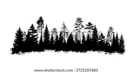 Pine tree silhouette concept. Minimalistic creativity and art with Christmas trees. Ecosystem and envorinment. Template and mock up. Cartoon flat vector illustration isolated on white background
