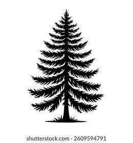 Pine Tree Silhouette - Evergreen, Conifer, Vector Illustration, Nature, Forest, Isolated, Graphic