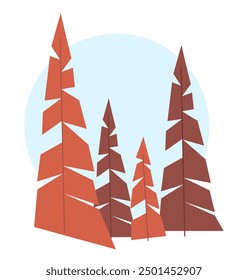 Pine tree silhouette forest isolated on white background. Vector flat graphic design illustration