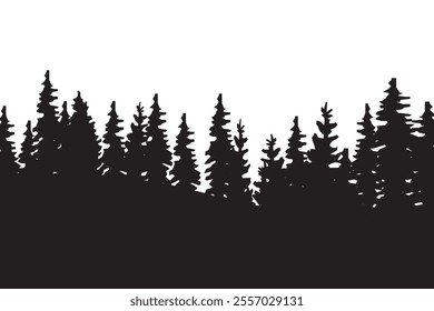 Pine tree silhouette. Forest landscape shape. Black nature outline. Evergreen vector symbol.