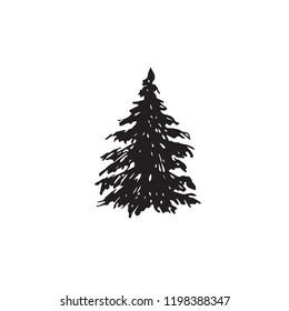 Pine Tree Silhouette Hand Drawn Doodle Stock Vector (Royalty Free ...