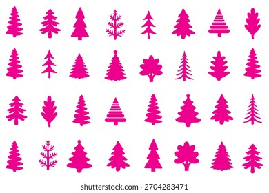  Árbol de pino, silueta del árbol icono de colección, bosque y árbol de pino conjunto de Vector, Paquete de diseño de follaje de la naturaleza, Formas de árbol aisladas negras simples