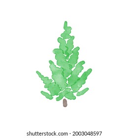Pine tree silhouette illustration. Forest vector icon in a seasonal watercolor design. Abstract fir drawing.
