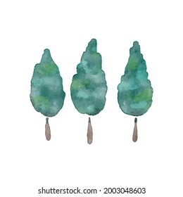 Pine tree silhouette illustration. Forest vector icon in a seasonal watercolor design. Abstract fir drawing.