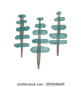 Pine tree silhouette illustration. Forest vector icon in a seasonal watercolor design. Abstract fir drawing.