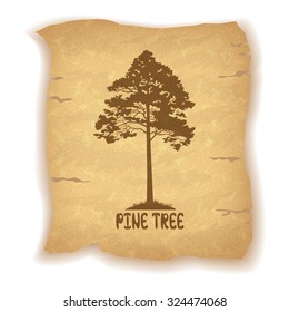 Pine Tree Silhouette and the Inscription on the Vintage Background of an Old Sheet of Paper. Eps10, Contains Transparencies. Vector