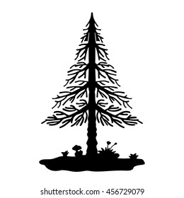 Pine tree silhouette isolated on white background
