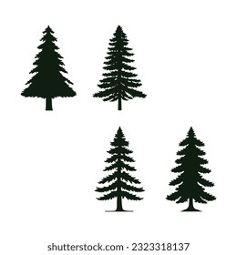 Pine Tree Silhouette Logo Clip art, forest nature Printable illustrator vector of Pine Trees Collection set, isolated on white background.