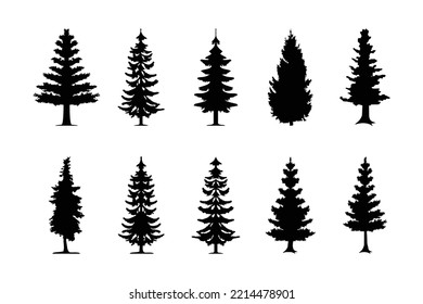 pine tree silhouette logo, icon set, symbol collection.