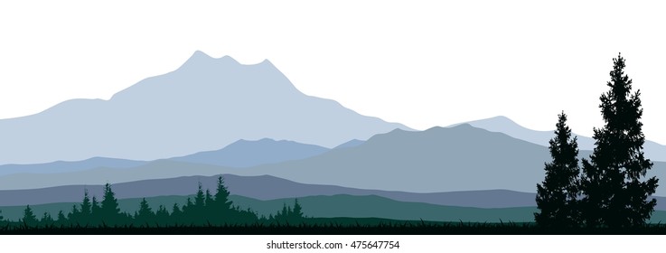 pine tree silhouette with mountain background